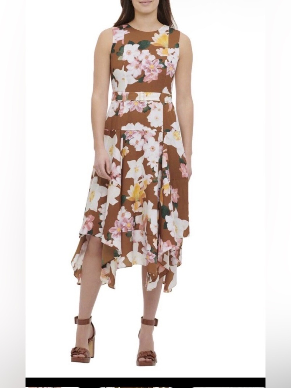 Calvin Klein Brown Floral Midi Dress